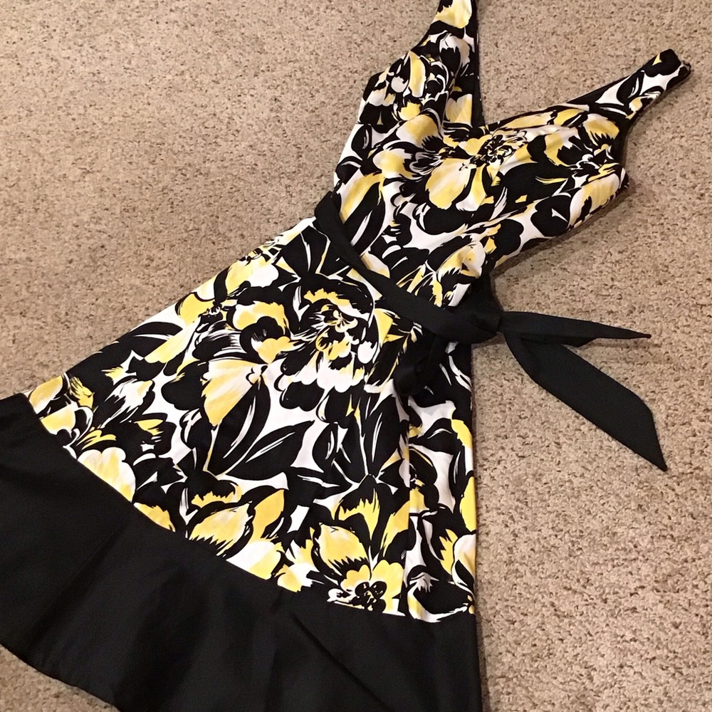 Nine West Black and Yellow Floral Dress